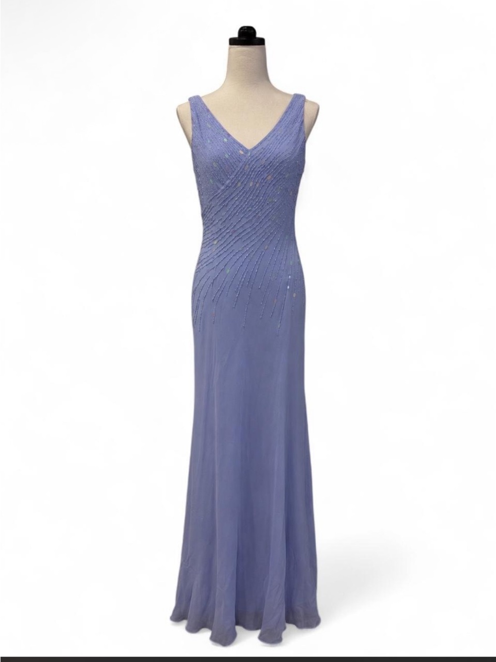 Lilac Beaded V-Neck Evening Gown